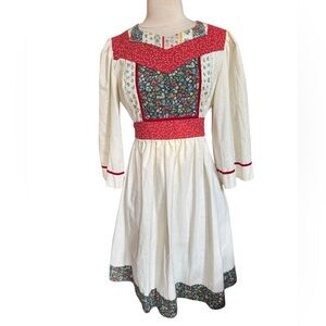 1970s Handmade Linen, Floral, Back Tie‎ Prairie Dress
